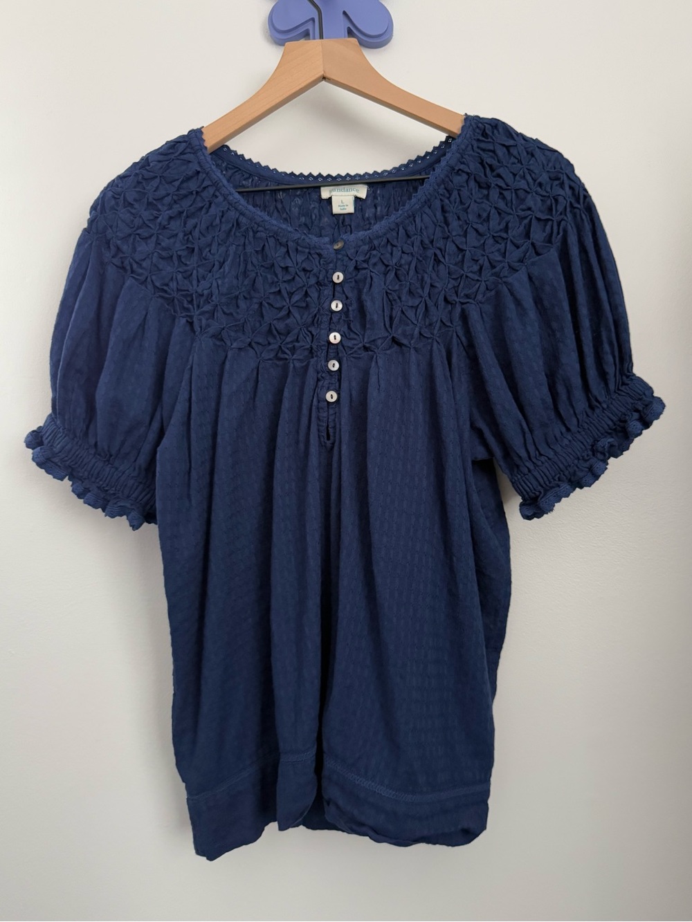 Sundance Large Peplum Short Sleeve Tee Navy Blue Relaxed Cottage Prairie